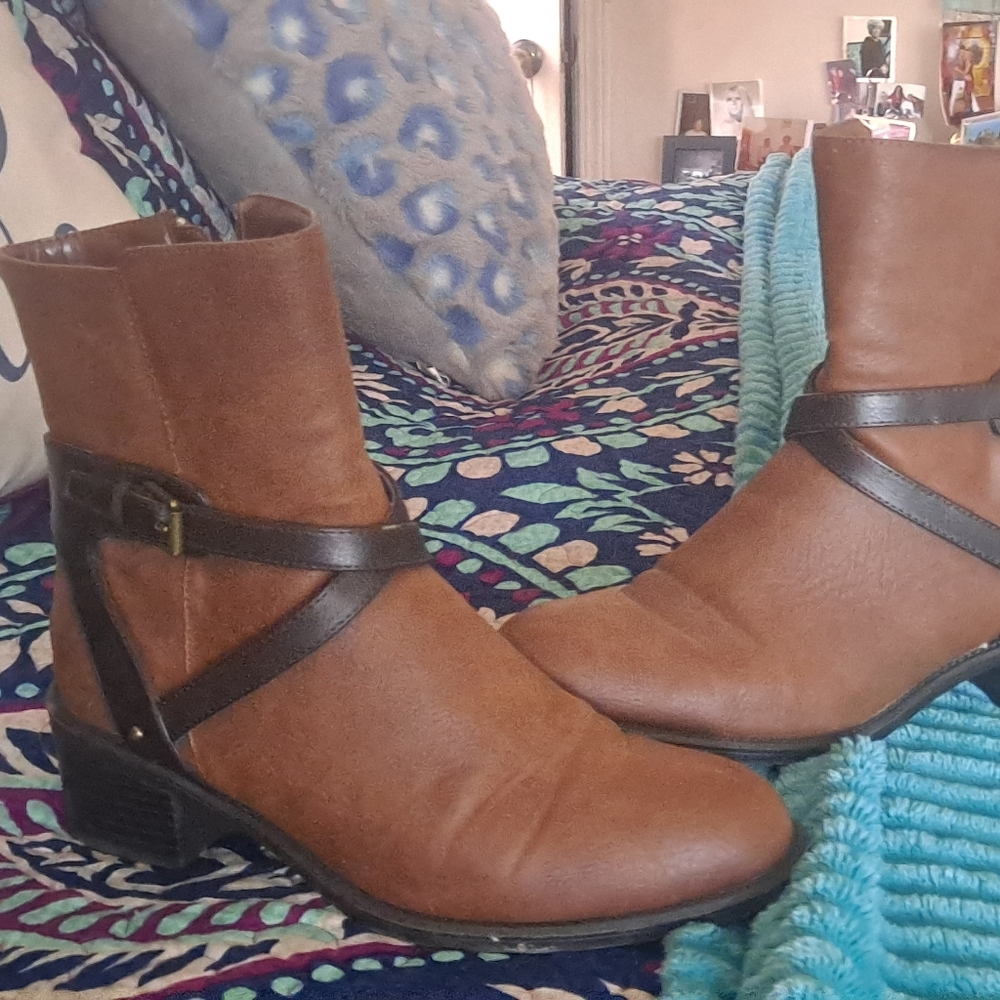 Brown Leather Chaps Ankle Boots